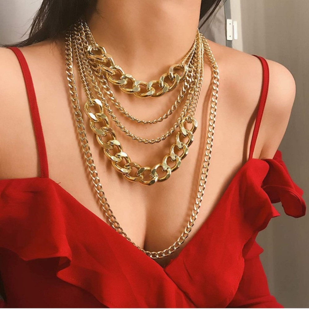 Multilayer Punk Hip Hop Necklace Gold Chains Necklace